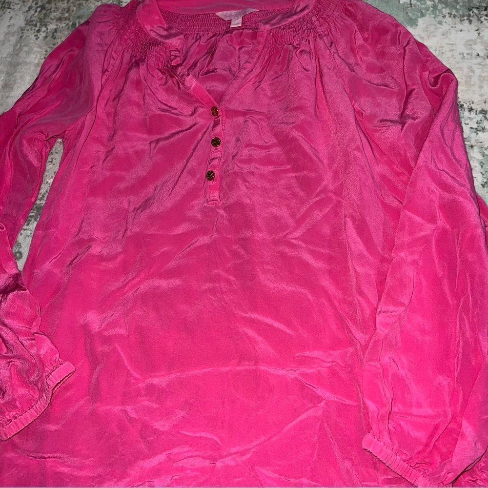 Lily Pulitzer Vibrant Pink Long Sleeve Blouse